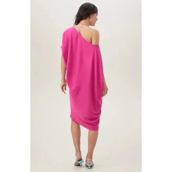 Trina Turk Women's Hot Pink Asymmetrical Off-Shoulder Draped Dress Size M 2577 - Picture 7 of 12